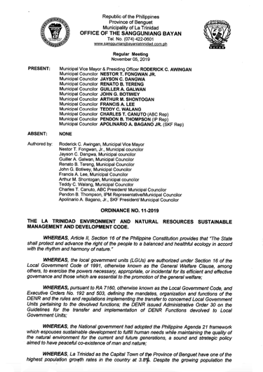 Ordinance No.11 – 2019; Environmental, Natural Resources and Sustainable Development Code Ordinance No.11 – 2019; Environmental, Natural Resources and Sustainable Development Code