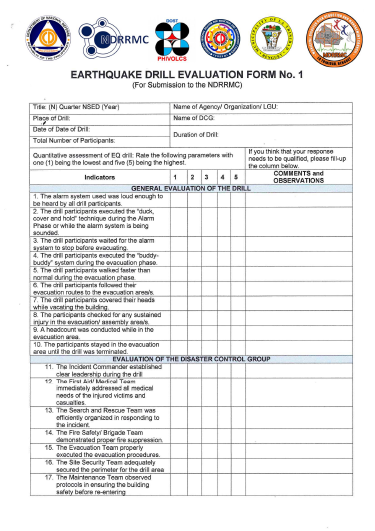 Form 1 - Earthquake Drill Evaluation