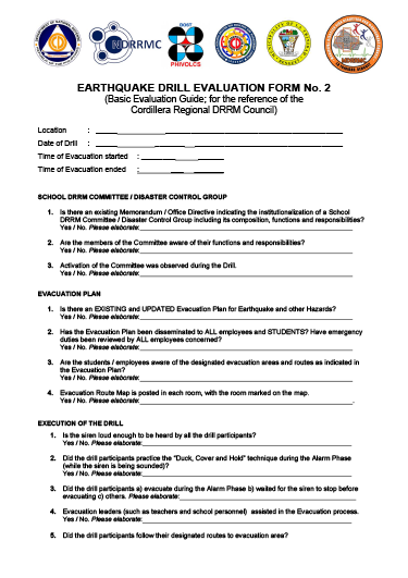 Form 2 - Earthquake Drill Evaluation School