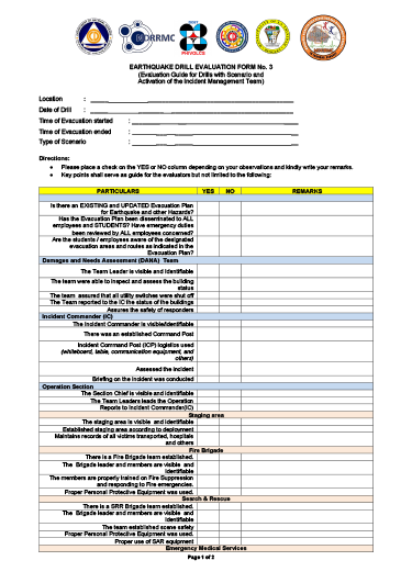 Form 3 - Earthquake Drill Evaluation Scenario