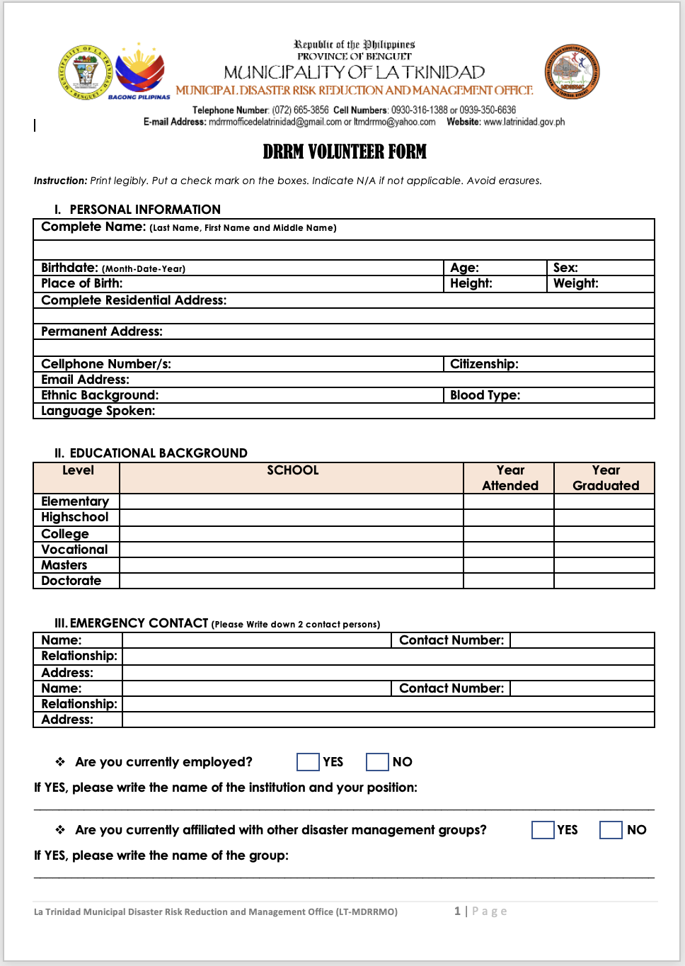 Vol Form DRRM Volunteer Application Form